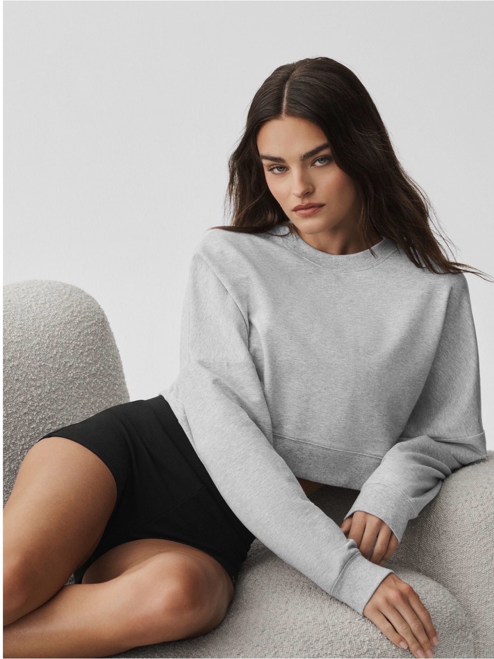 ALO Cropped Sway Crew Neck Pullover- Athletic Heather Gray